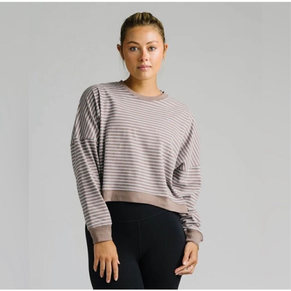 Zyia Dust Striped Cropped‎ Crewneck Sweatshirt Large